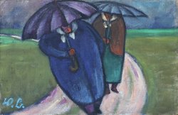 Zwei Frauen mit Schirmen