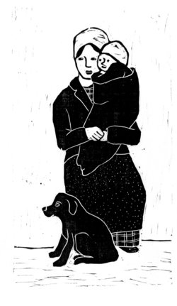 Junge Mutter mit Kind und Hund (1. Zustand)