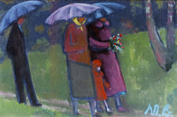 Kirchgeher mit Schirmen
