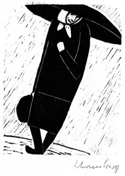 Bäurin mit Schirm