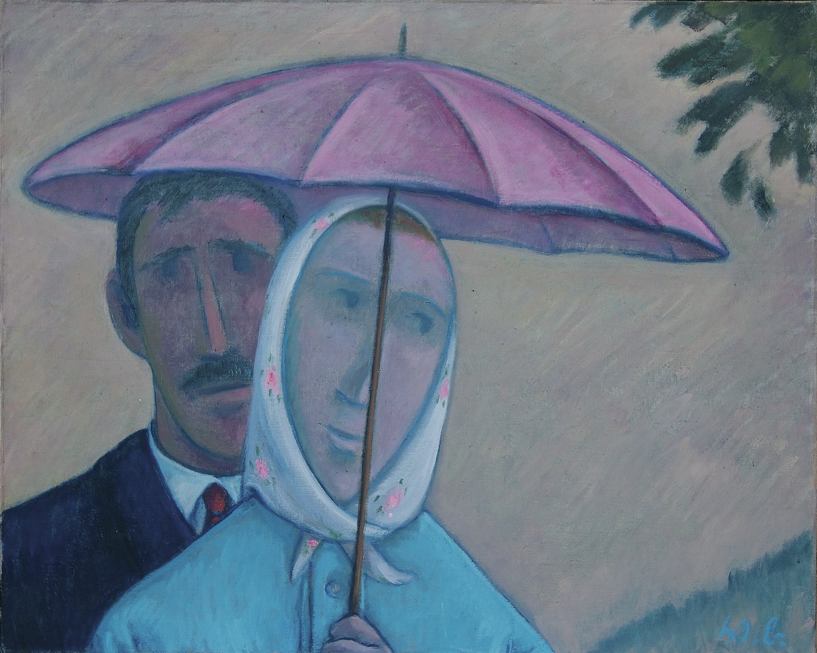 Bauernpaar unterm Schirm